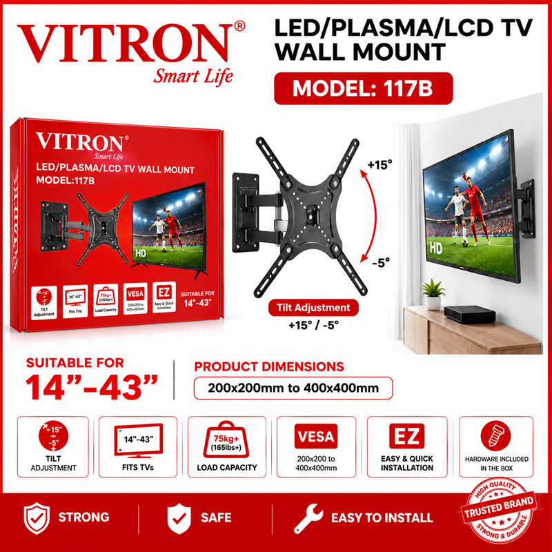 Vitron LED/Plasma/LCD TV Wall Mount Tilt Wall Bracket Suitable for 14"-43" TV 117B