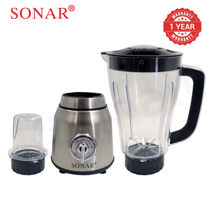 Sonar 1.8L Stainless Steel Blender 2 In 1 Countertop Blender Fruit Juicer 6 Blades with Grinding Cup Safety Inner-Lock NX-2/3