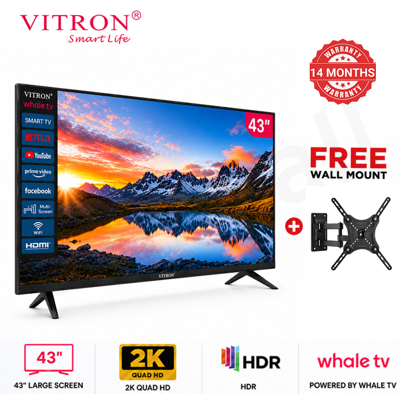 Vitron 43 inch Whale OS Smart TV HTC43W 2K QUAD HD LED TV WIFI Enabled Bluetooth Connectivity Frameless Television with Netflix Youtube 2026 New Model