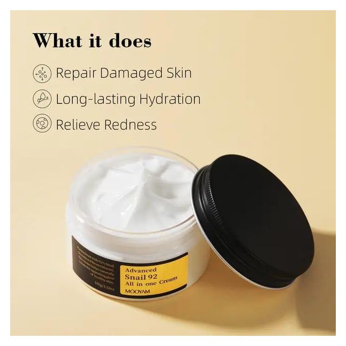 Advanced Snail 92 All In One Cream Moisturizing, Hydrating, Nourishing, Gentle Firming Skin Repair Snail Secretion Filtrate 92%, Wrinkle Improvement for Anti-aging & Nourishing Face cream - MOOYAM