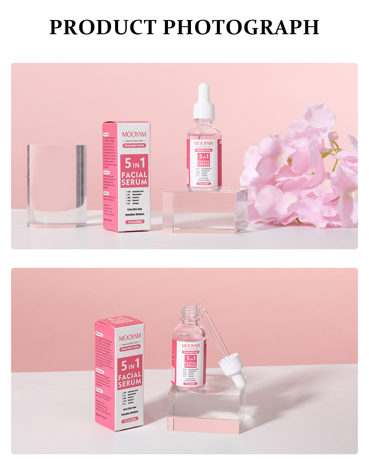 MOOYAM 5 in 1 Serum with  Niacinamide, Vitamin C, Hyaluronic Acid, Vitamin E, Collagen Face Brightening Serum, Anti Acne, Moisturizing, Anti Wrinkles, Ageing, smooth wrinkles, evens facial skin tone