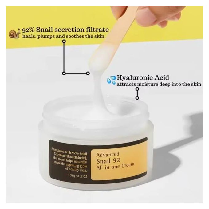 Advanced Snail 92 All In One Cream Moisturizing, Hydrating, Nourishing, Gentle Firming Skin Repair Snail Secretion Filtrate 92%, Wrinkle Improvement for Anti-aging & Nourishing Face cream - MOOYAM