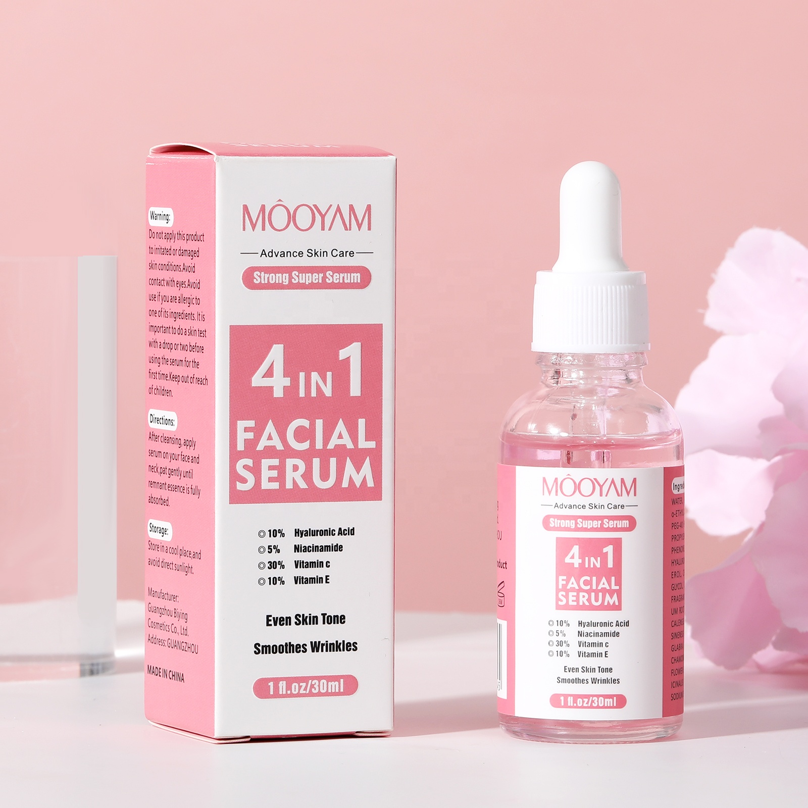 MOOYAM 4 in 1 Serum with  Niacinamide, Vitamin C, Hyaluronic Acid, Vitamin E Face Brightening Serum, Anti Acne, Moisturizing, Anti Wrinkles, Anti Ageing, smooth wrinkles, evens facial skin tone