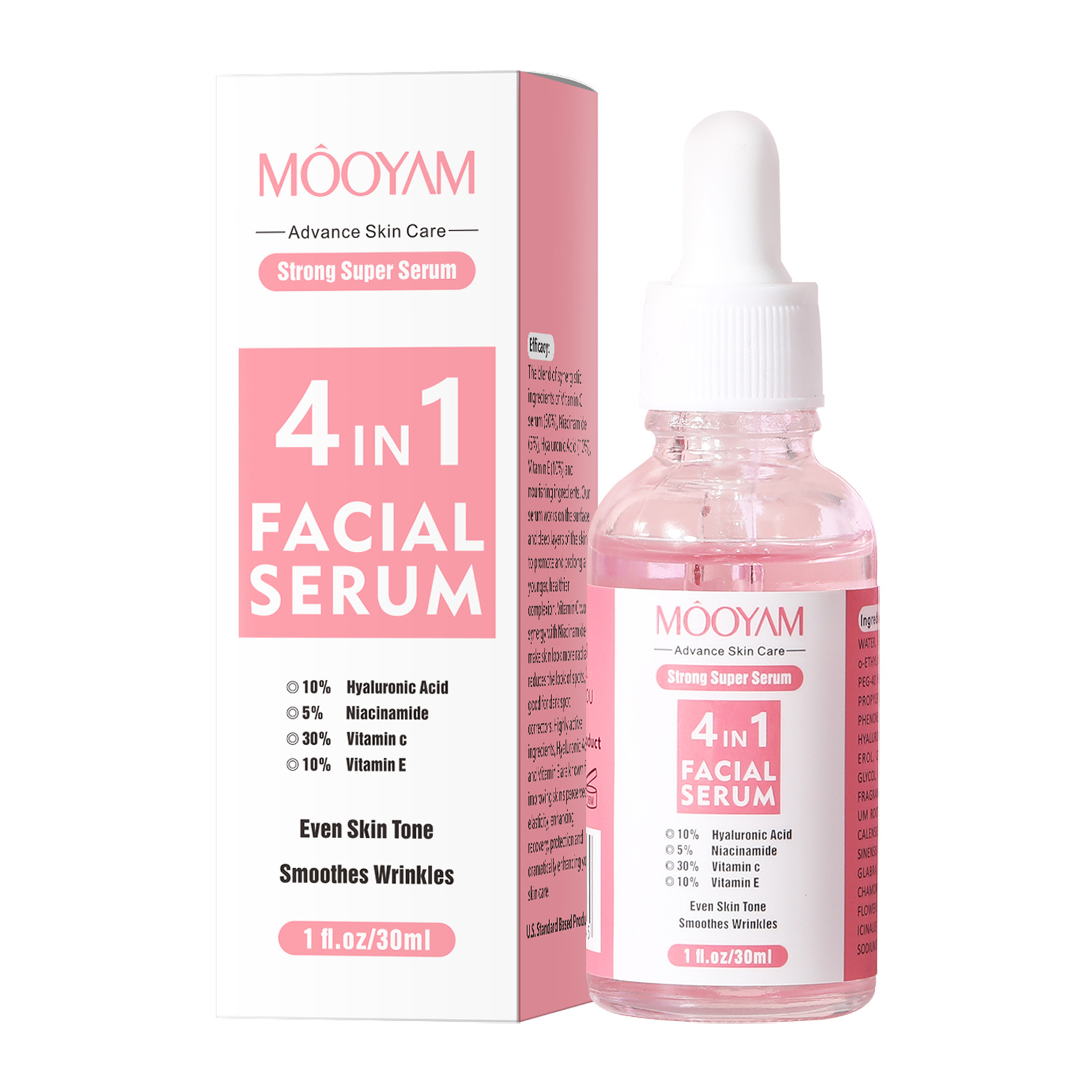 MOOYAM 4 in 1 Serum with  Niacinamide, Vitamin C, Hyaluronic Acid, Vitamin E Face Brightening Serum, Anti Acne, Moisturizing, Anti Wrinkles, Anti Ageing, smooth wrinkles, evens facial skin tone