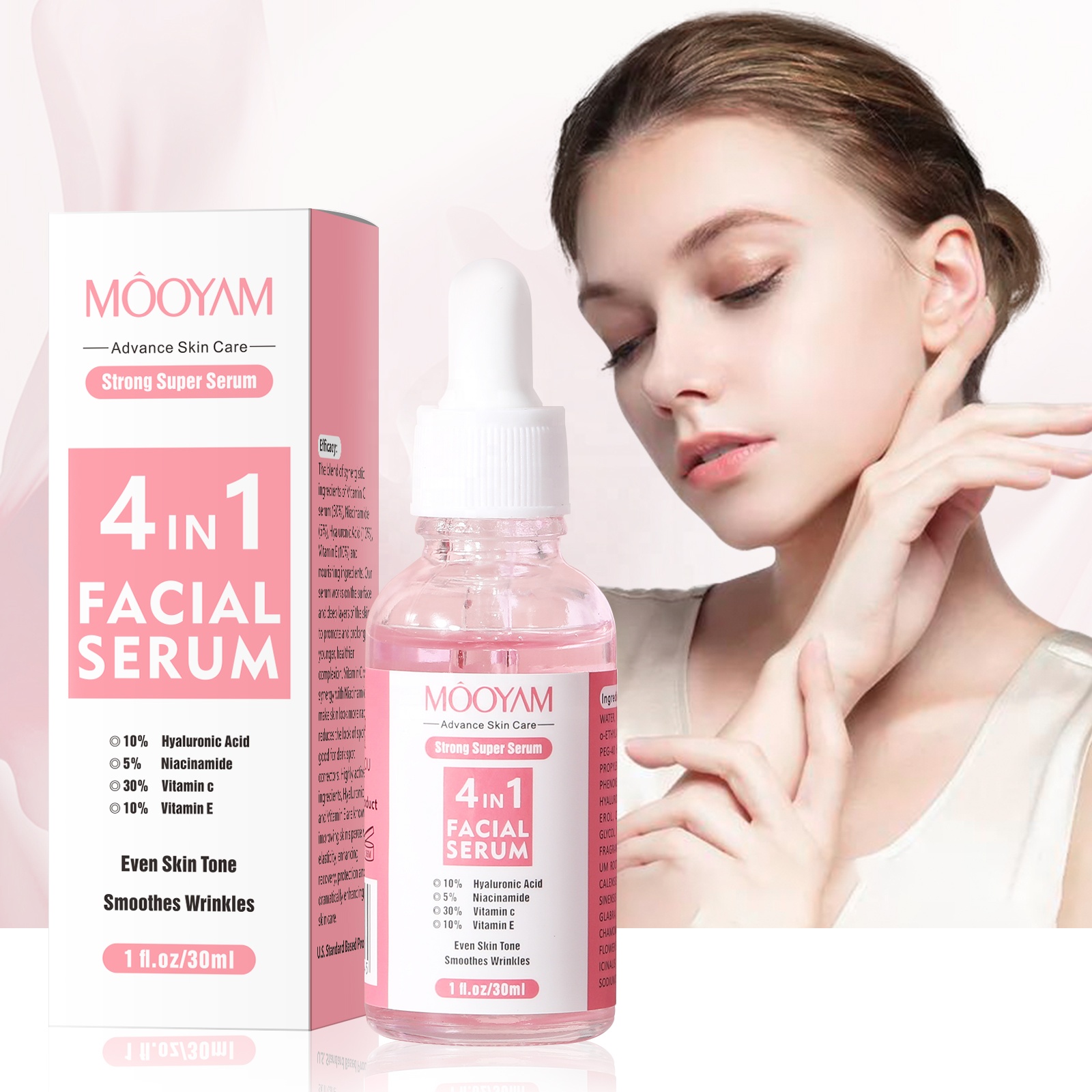 MOOYAM 4 in 1 Serum with  Niacinamide, Vitamin C, Hyaluronic Acid, Vitamin E Face Brightening Serum, Anti Acne, Moisturizing, Anti Wrinkles, Anti Ageing, smooth wrinkles, evens facial skin tone