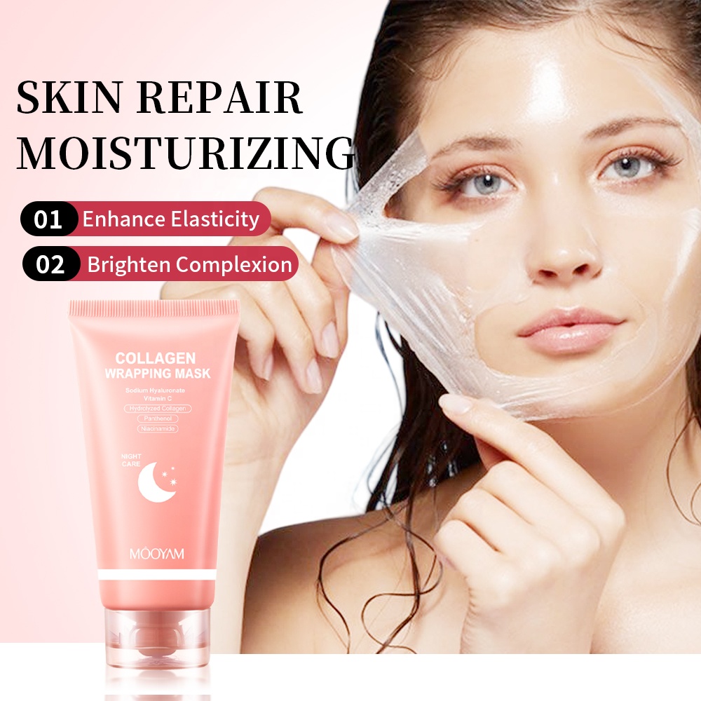 MOOYAM Collagen Wrapping Mask with Hydrolyzed Collagen Niacinamide Panthenol Vitamin C Sodium Hyaluronate, Peel Off Facial Mask, Face Skincare, Glowing Skin, Deep Repairing Hydrating Glass Moisturizer