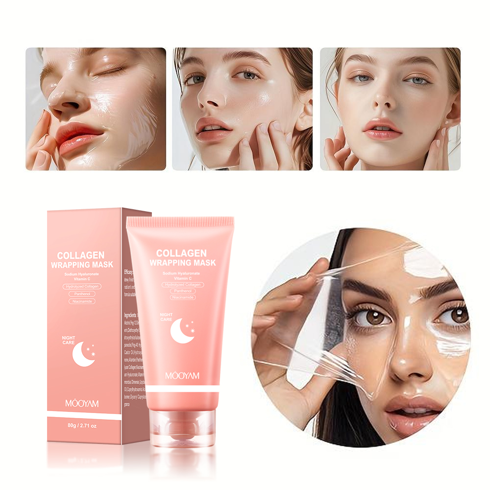 MOOYAM Collagen Wrapping Mask with Hydrolyzed Collagen Niacinamide Panthenol Vitamin C Sodium Hyaluronate, Peel Off Facial Mask, Face Skincare, Glowing Skin, Deep Repairing Hydrating Glass Moisturizer