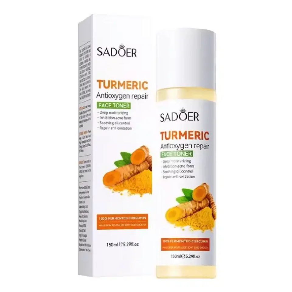 Sadoer 5 in 1 Turmeric Set, Tumeric Toner + Face Serum +Face Cleanser + Face Cream + Tumeric Soap, with unparelled Vitamin C capabilities, Helps in Preven Acne, Sooth, Hydrate, Lighjten Acne Marks