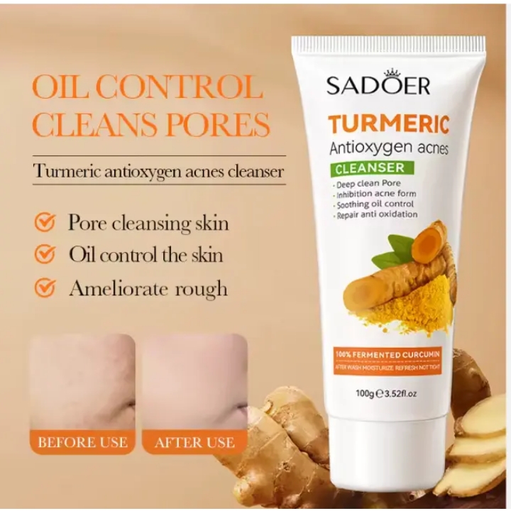 SADOER Turmeric ClearRadiance 7-in-1 Acne Defense Skincare Set – Turmeric Cleanser, Vitamin C Serum, Toner, Moisturizing Cream, Turmeric Soap, Bamboo Charcoal Blackhead Mask + SPF 50 PA+++ Sunscreen