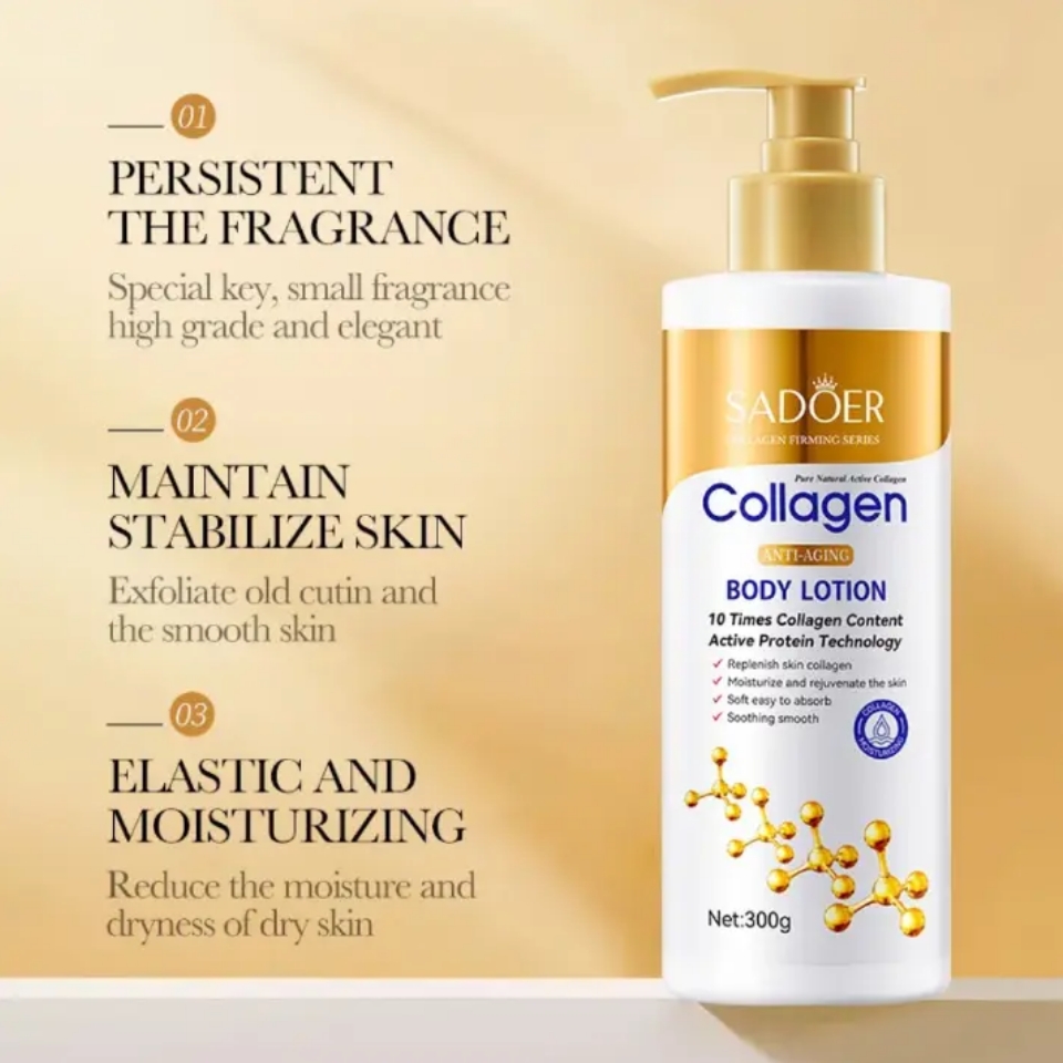 SADOER Collagen Body, Hand & Neck Lotion 10X More Youthful Skin! Say goodbye to wrinkles & dryness. Achieve smooth, firm, glowing skin with our best-selling anti-aging formula Moisturizing antiwrinkle