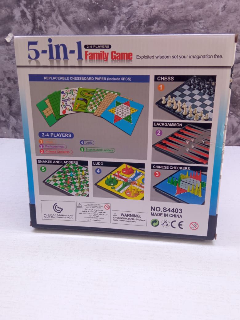 High Quality 5-in-1 Family Board Game Set - Chess, Backgammon, Chinese Checkers, Ludo and Snakes and Ladders Collection for Family Fun, Travel and Game Nights