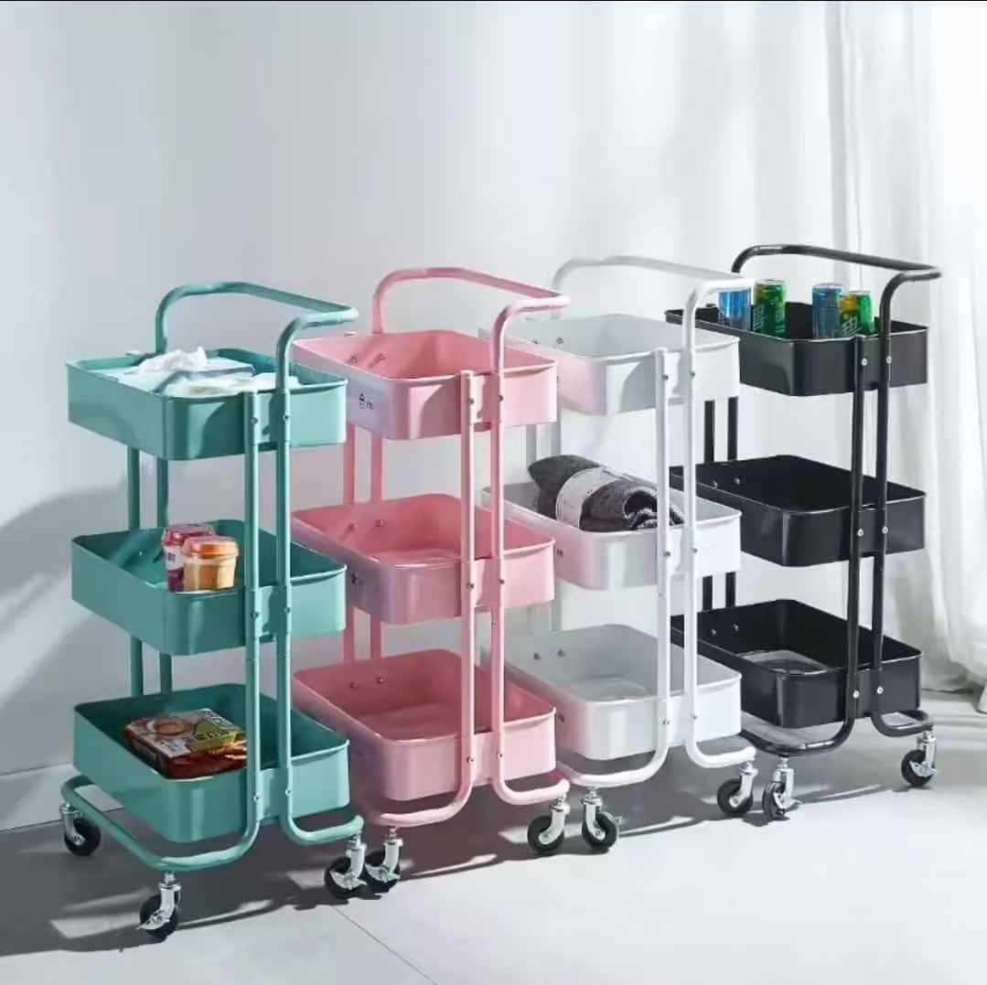 Heavy Gauge Metallic 3 Layer Home Mesh Trays Trolley Rack - Mobile Kitchen Vegetable Organizer for Fruits, Produce, Pantry Storage and Home Organization