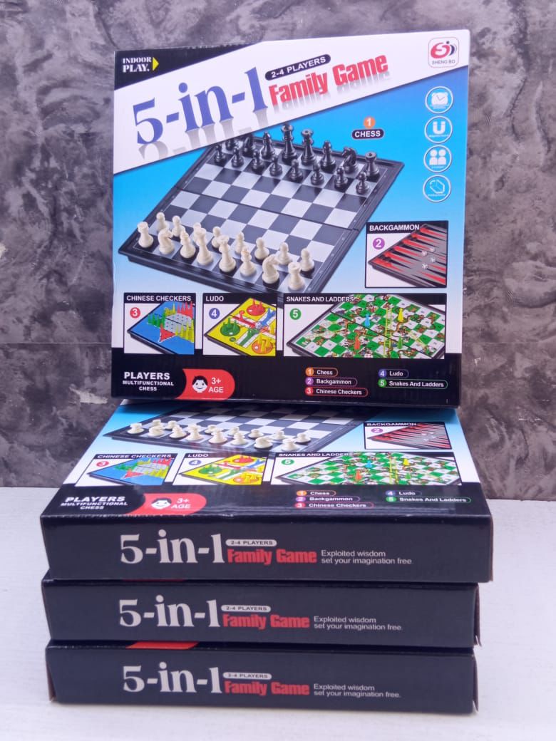 High Quality 5-in-1 Family Board Game Set - Chess, Backgammon, Chinese Checkers, Ludo and Snakes and Ladders Collection for Family Fun, Travel and Game Nights