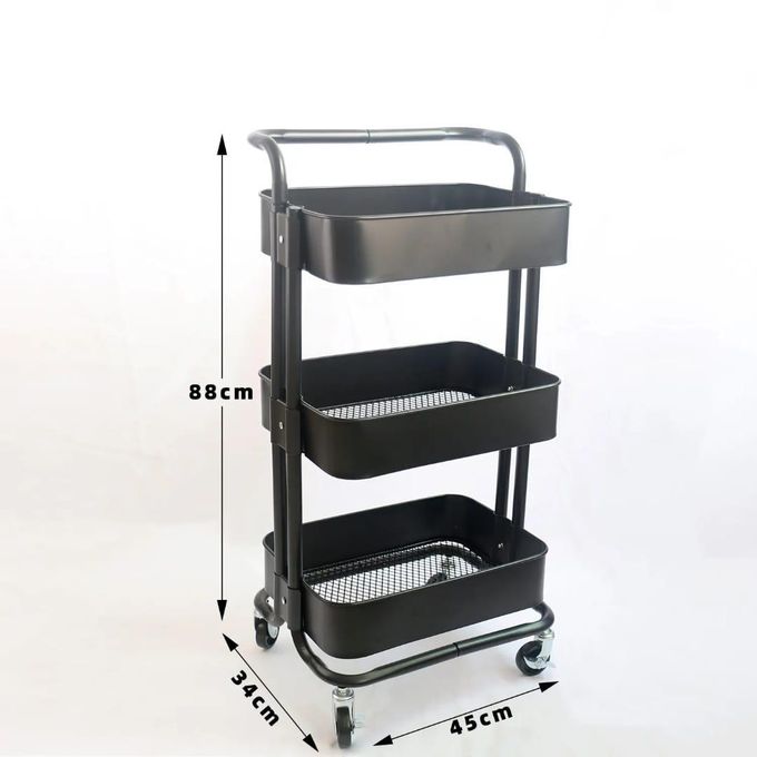 Heavy Gauge Metallic 3 Layer Home Mesh Trays Trolley Rack - Mobile Kitchen Vegetable Organizer for Fruits, Produce, Pantry Storage and Home Organization