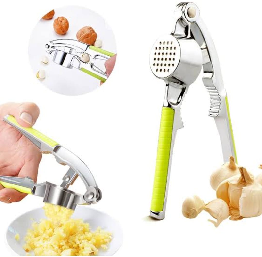 High Quality Stainless Steel Kitchen Garlic Press and Nut Cracker - Durable 2-in-1 Tool for Crushing Garlic, Cracking Nuts and Everyday Food Preparation