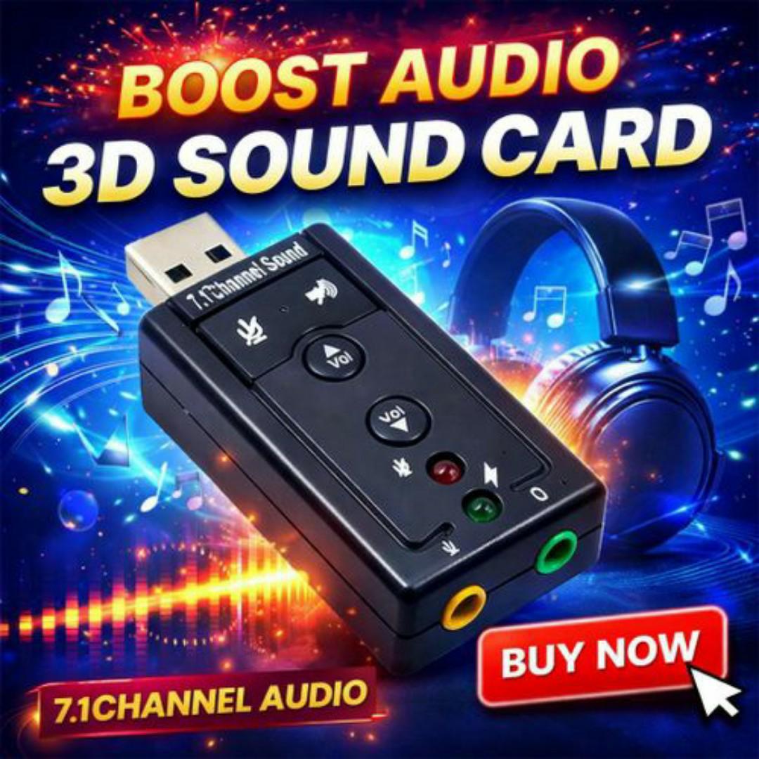 USB External 3D Sound Card 7.1 Channel Audio Adapter – Plug & Play for Computers, PC, Laptop, Mac & Linux