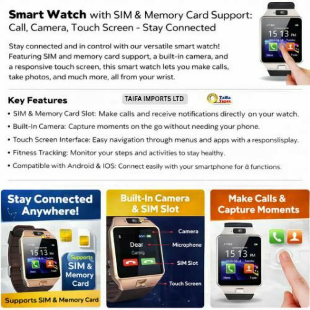 SmartFit™ Smartwatch Phone - SIM & Memory Card Slot, Heart Rate, Pedometer & Sleep Monitoring - Smart Sports Watches for Men / Ladies