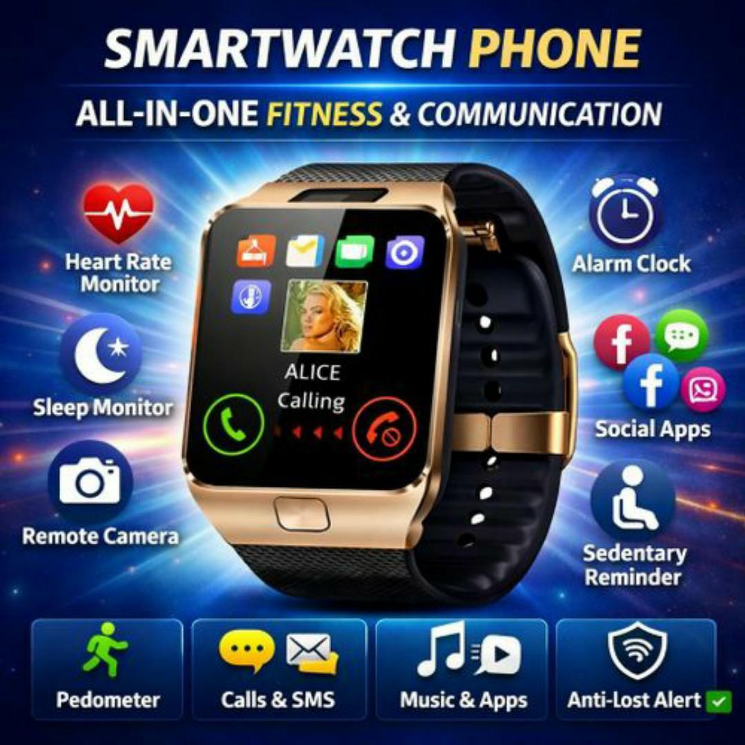 SmartFit™ Smartwatch Phone - SIM & Memory Card Slot, Heart Rate, Pedometer & Sleep Monitoring - Smart Sports Watches for Men / Ladies