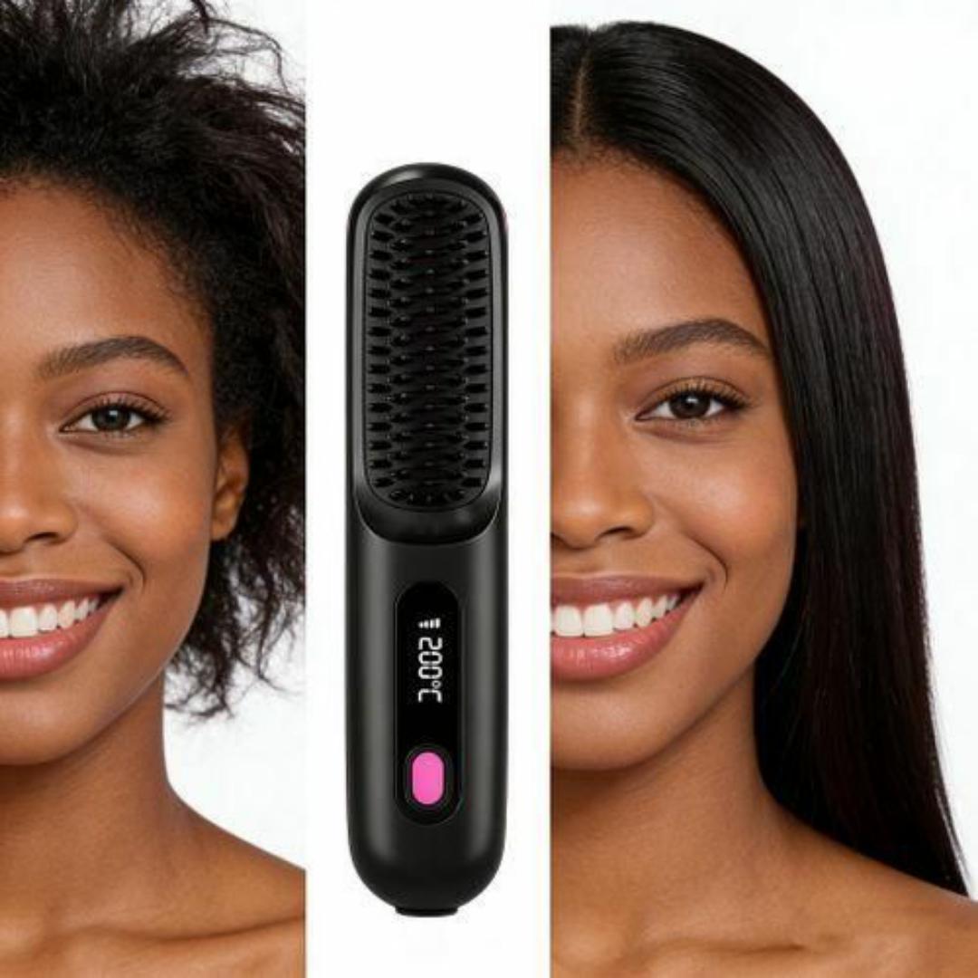 Ionic Hair Straightening Hot Air Brush 200°C Fast Heating – Anti Scald, Negative Ion & Cordless Type C Charging