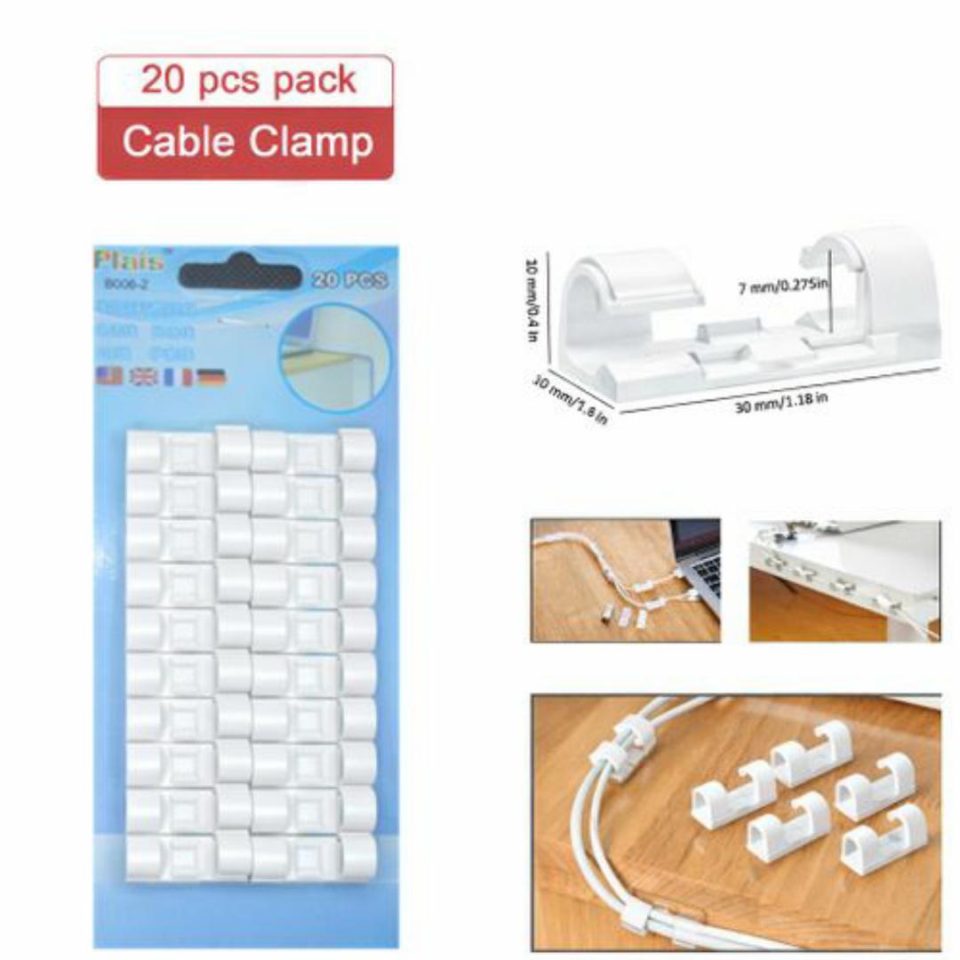 Premium Self Adhesive Cable Holders – Keep Every Wire in Perfect Order! - White Cable Management Set (20 PCS)