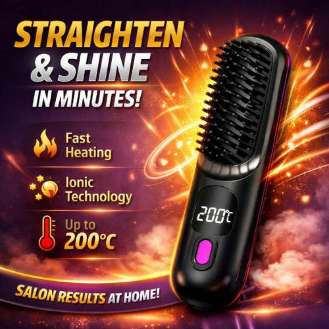 Professional Hair Straightening Brush - 3 Temperature Settings, Ionic Anti Frizz, Rapid Heating - White