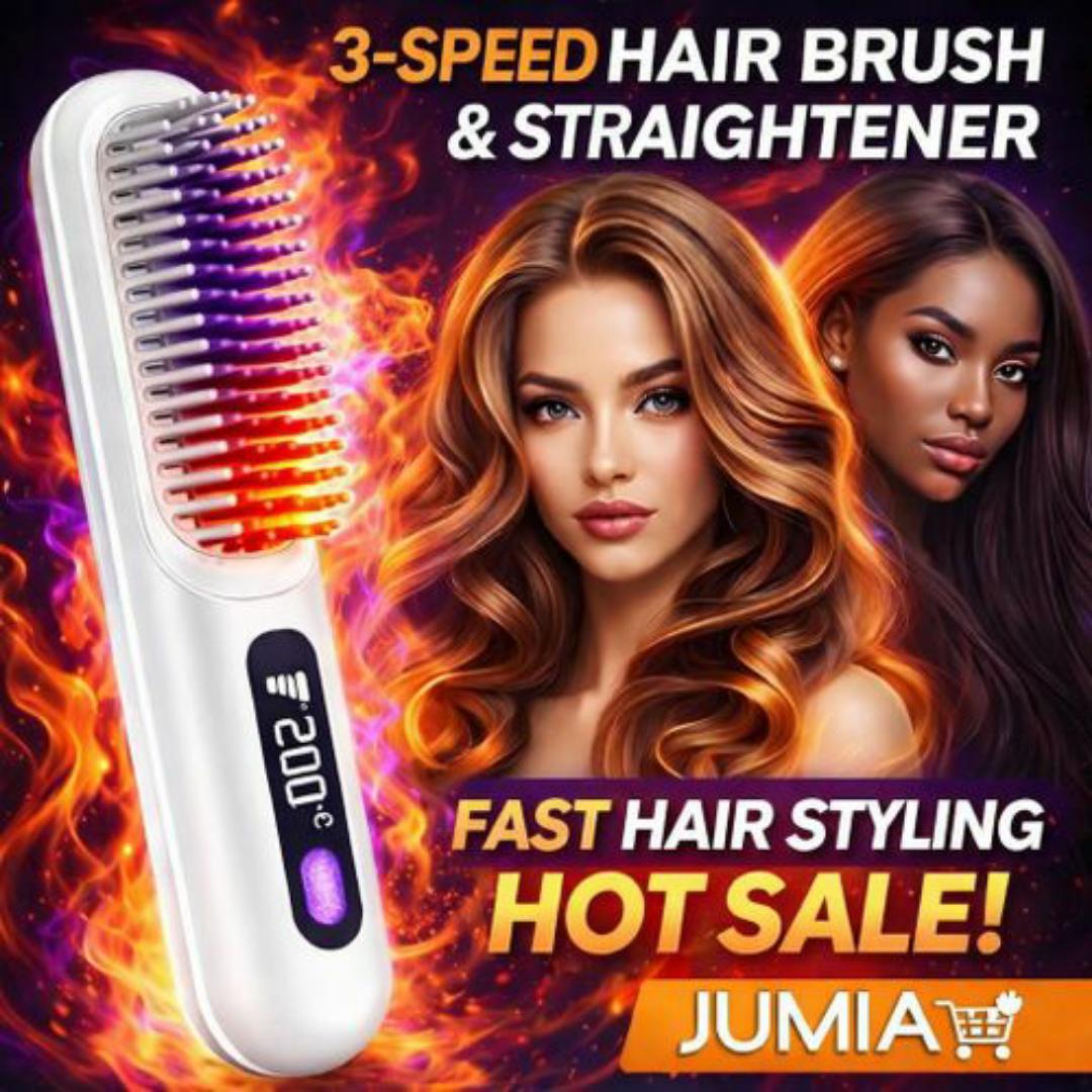 Professional Hair Straightening Brush - 3 Temperature Settings, Ionic Anti Frizz, Rapid Heating - White