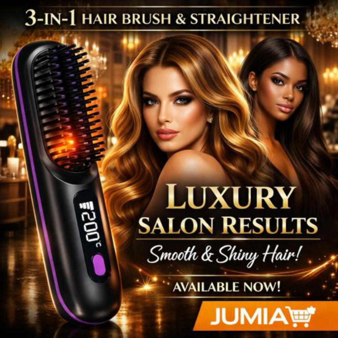 3-in-1 Heated Hair Straightening Hot Air Brush – Fast Styling for Curly, Wavy & Straight Hair
