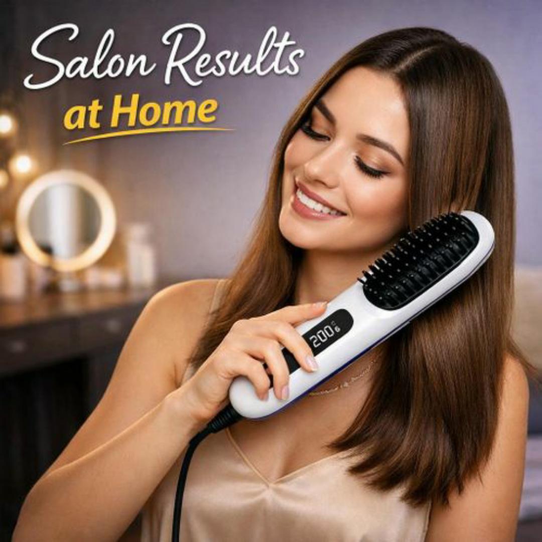 Ionic Hair Straightening Hot Air Brush 200°C Fast Heating – Anti Scald, Negative Ion & Cordless Type C Charging