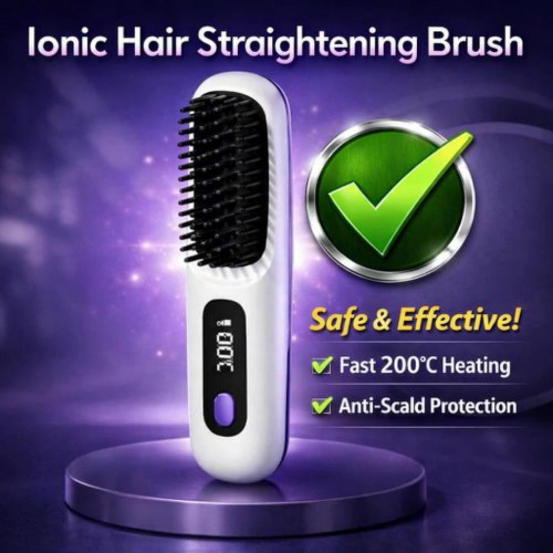 Professional Hair Straightening Brush - 3 Temperature Settings, Ionic Anti Frizz, Rapid Heating - White