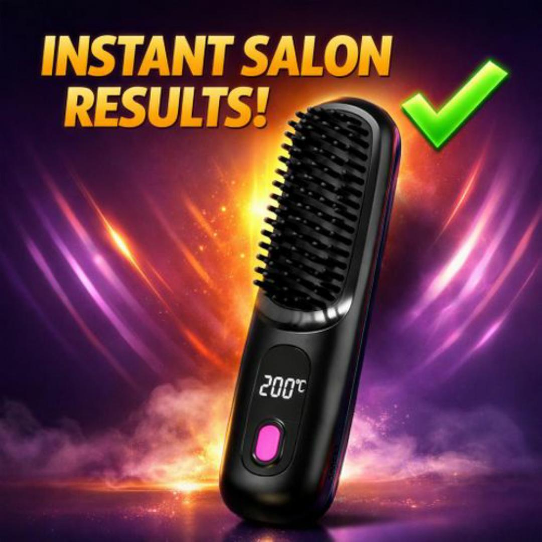 Professional Hair Straightening Brush - 3 Temperature Settings, Ionic Anti Frizz, Rapid Heating - White