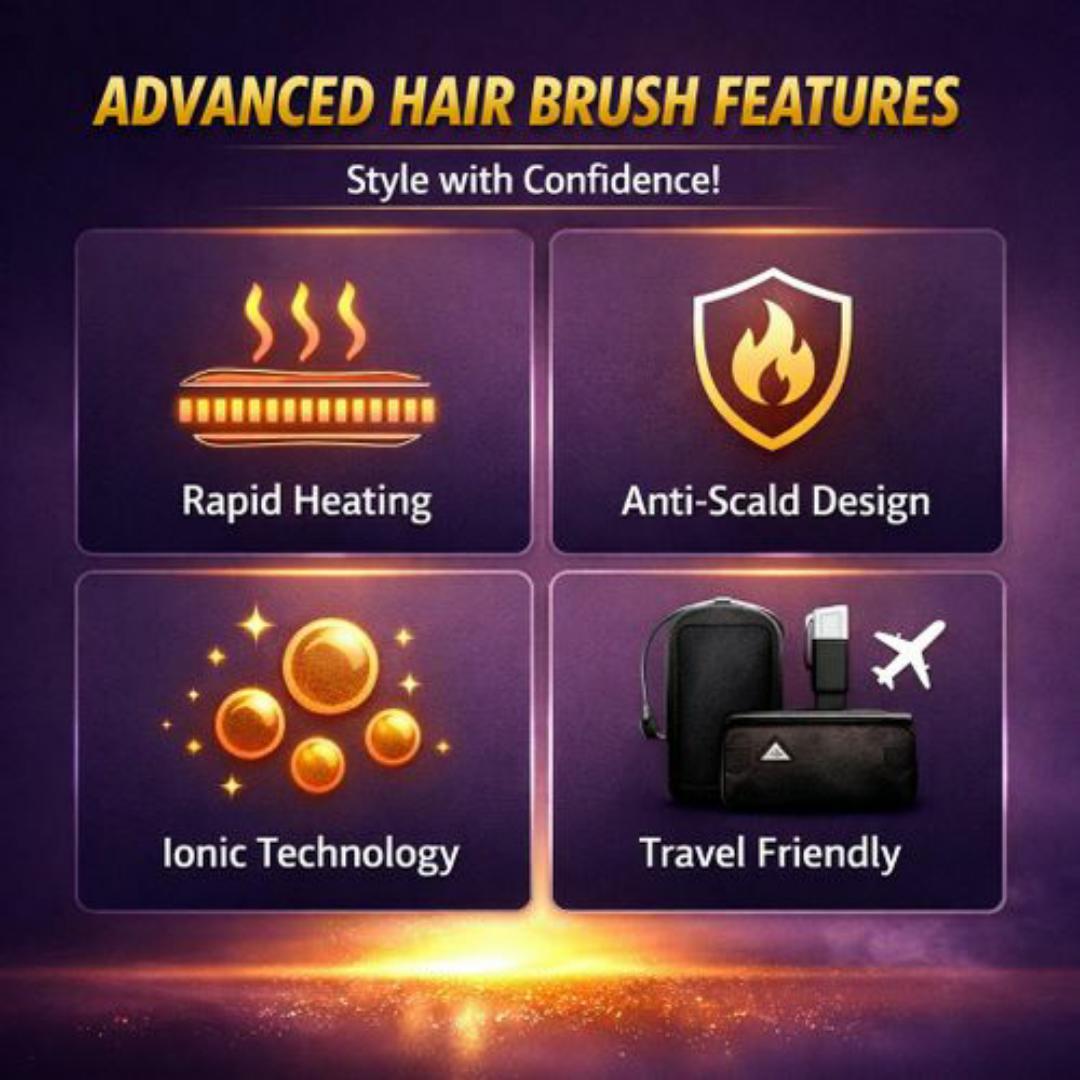 Professional Hair Straightening Brush - 3 Temperature Settings, Ionic Anti Frizz, Rapid Heating - White