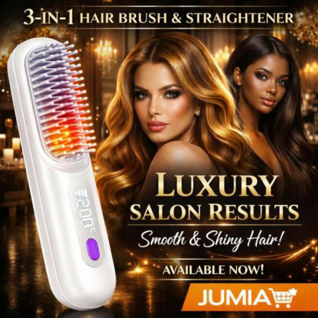 Professional Hair Straightening Brush - 3 Temperature Settings, Ionic Anti Frizz, Rapid Heating - White