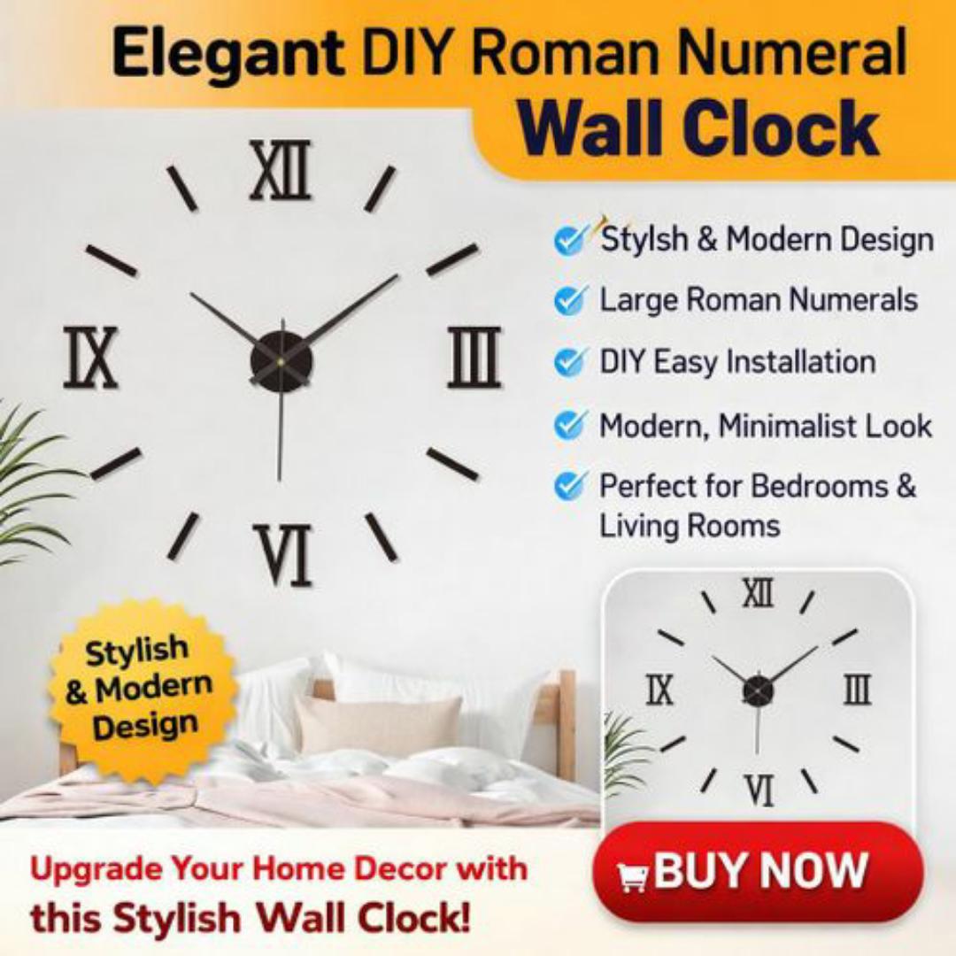 Luxury Roman Numeral Wall Clock – Transform Your Bedroom & Living Room Instantly - Black