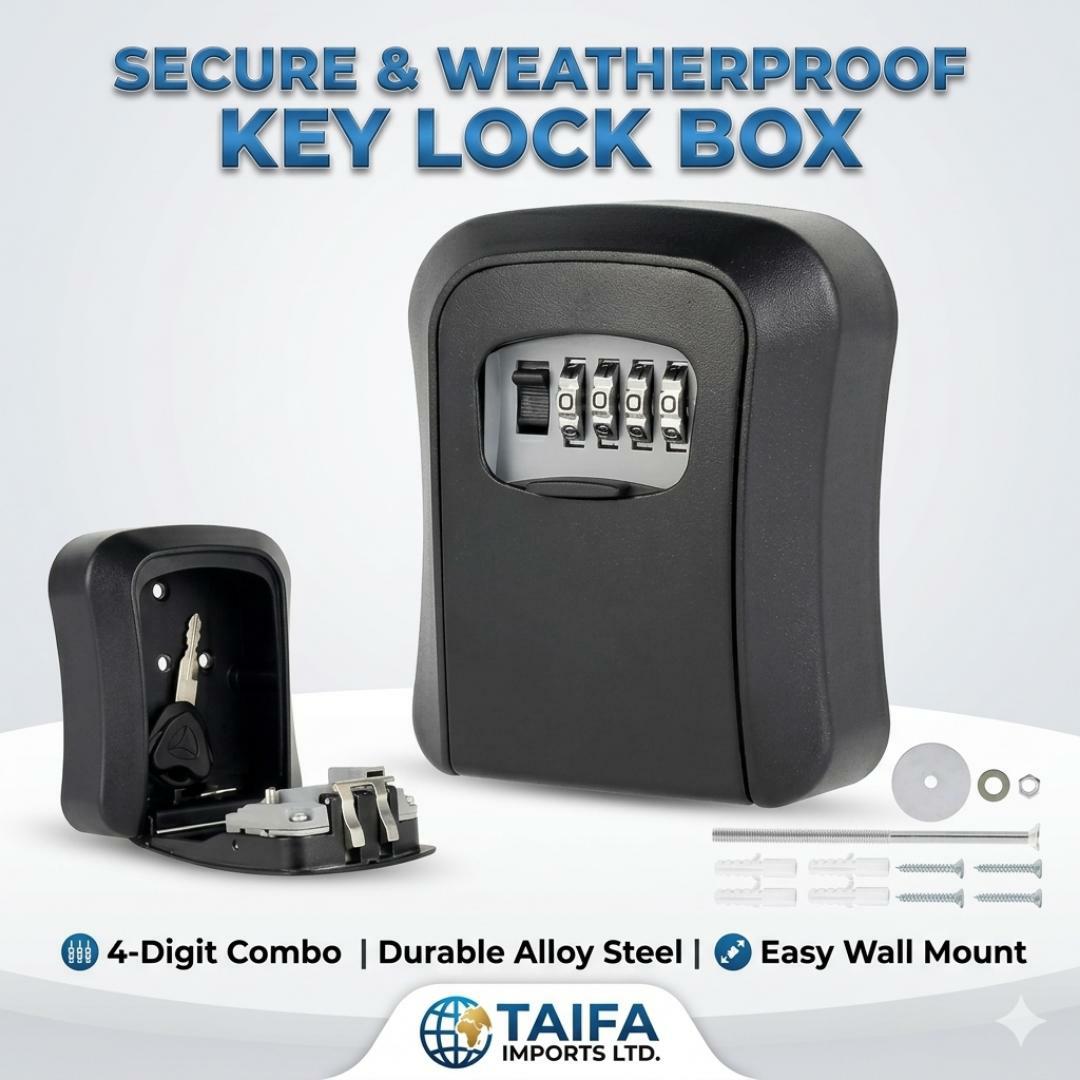 Anti Theft Waterproof Key Lock Box - 4 Digit Security Password Combination - Rustproof Portable / Outdoor Wall Mount Safe Lockbox