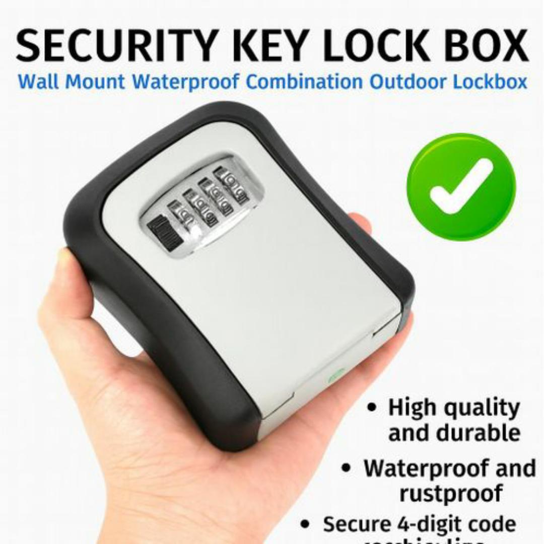 Anti Theft Waterproof Key Lock Box - 4 Digit Security Password Combination - Rustproof Portable / Outdoor Wall Mount Safe Lockbox