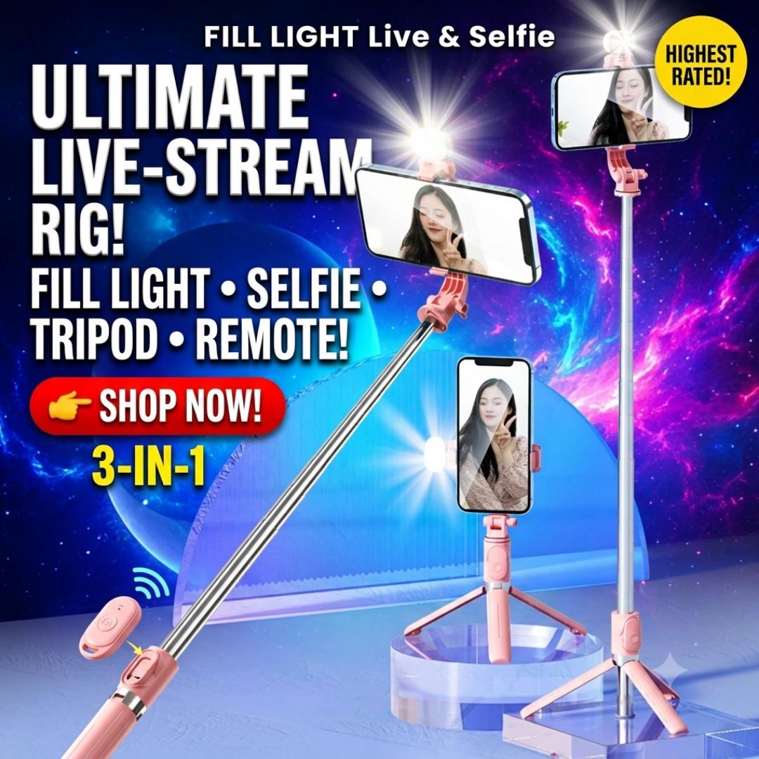 ADJUSTABLE PHONE CAMERA TRIPOD STAND + Wireless Bluetooth Remote for Selfie Blogging YouTube video recording, podcast & blogging -3-in-1 Selfie Stick Tripod Stand - 360° Rotating Phone Holder