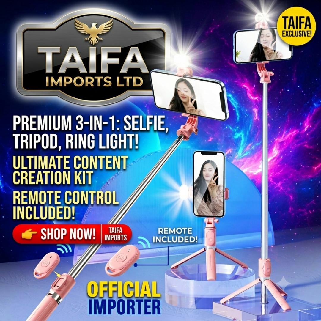 ADJUSTABLE PHONE CAMERA TRIPOD STAND + Wireless Bluetooth Remote for Selfie Blogging YouTube video recording, podcast & blogging -3-in-1 Selfie Stick Tripod Stand - 360° Rotating Phone Holder