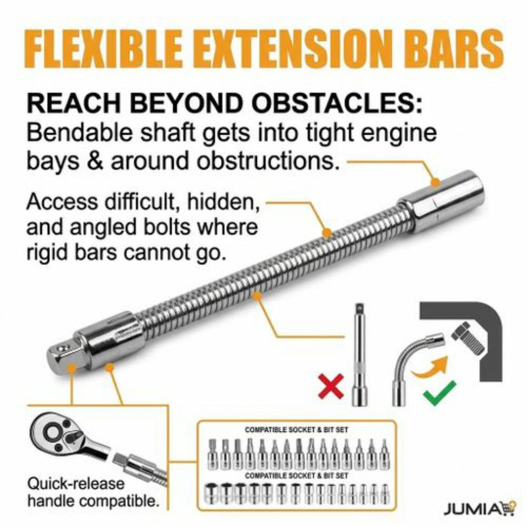 Complete 46-Piece 1/4" Drive Ratchet Socket Set – Chrome Vanadium Steel Mechanic Tool Kit for Car, Bicycle, & Home Repair - Quick-Release Two-Way Ratchet