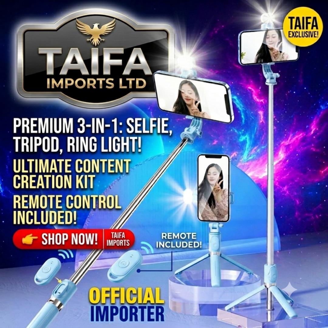 ADJUSTABLE PHONE CAMERA TRIPOD STAND + Wireless Bluetooth Remote for Selfie Blogging YouTube video recording, podcast & blogging 2-in-1 Selfie Stick Tripod Stand - 360° Rotating Phone Holder
