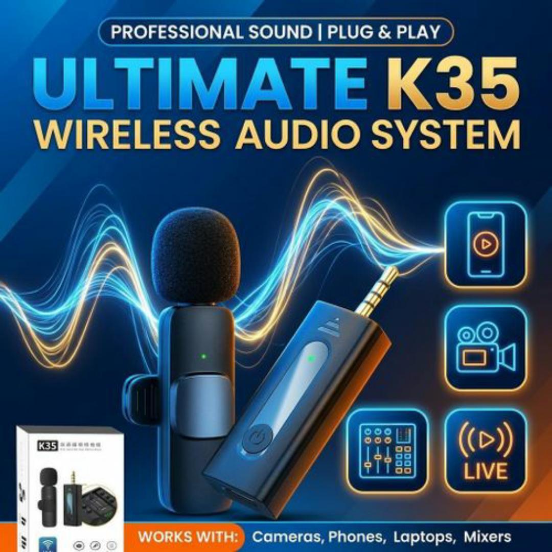 ✅ K35 Wireless Lavalier Microphone 3.5mm Jack – Plug & Play Clip-On Lapel Mic for Phone, Camera & Speakers
