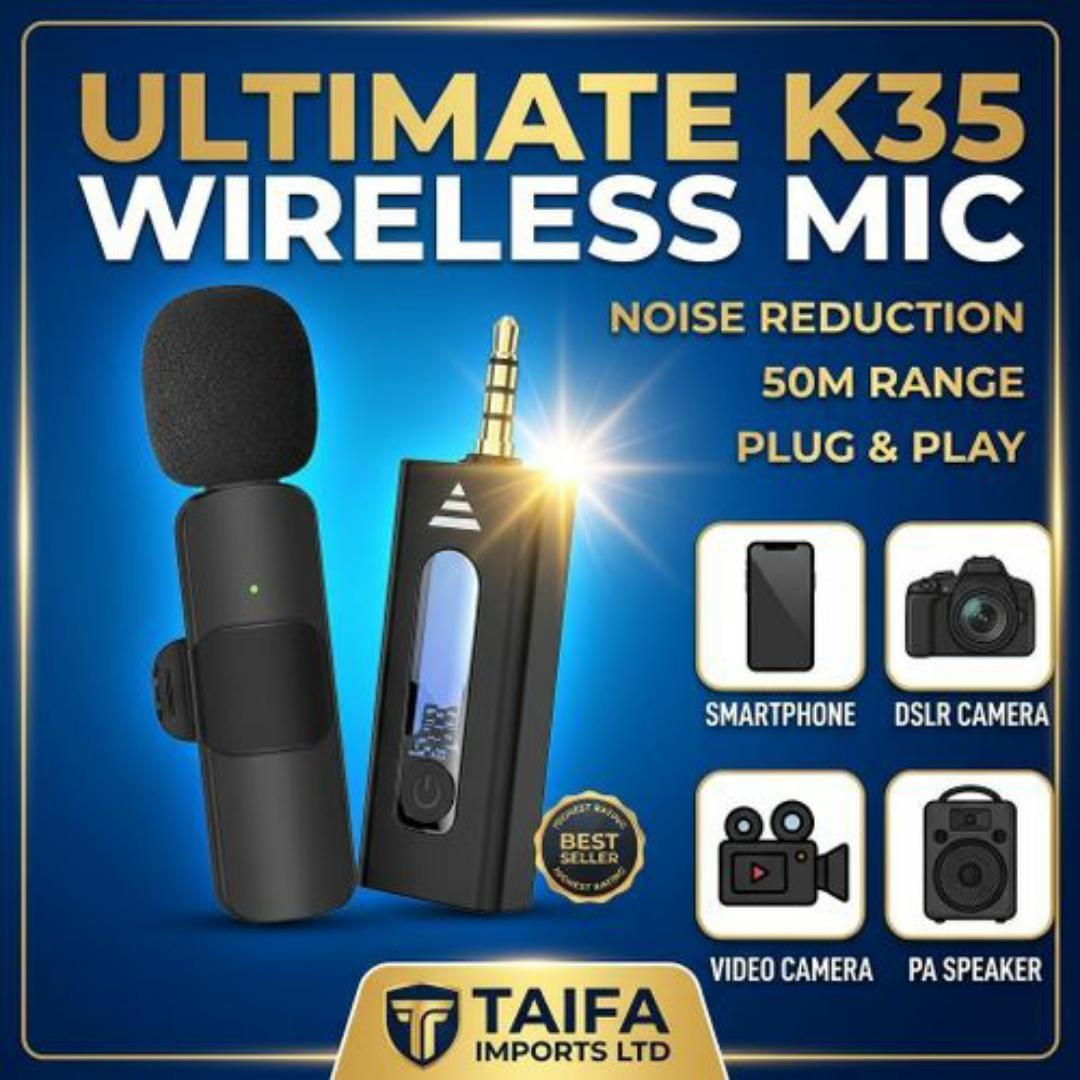 ✅ K35 Wireless Lavalier Microphone 3.5mm Jack – Plug & Play Clip-On Lapel Mic for Phone, Camera & Speakers