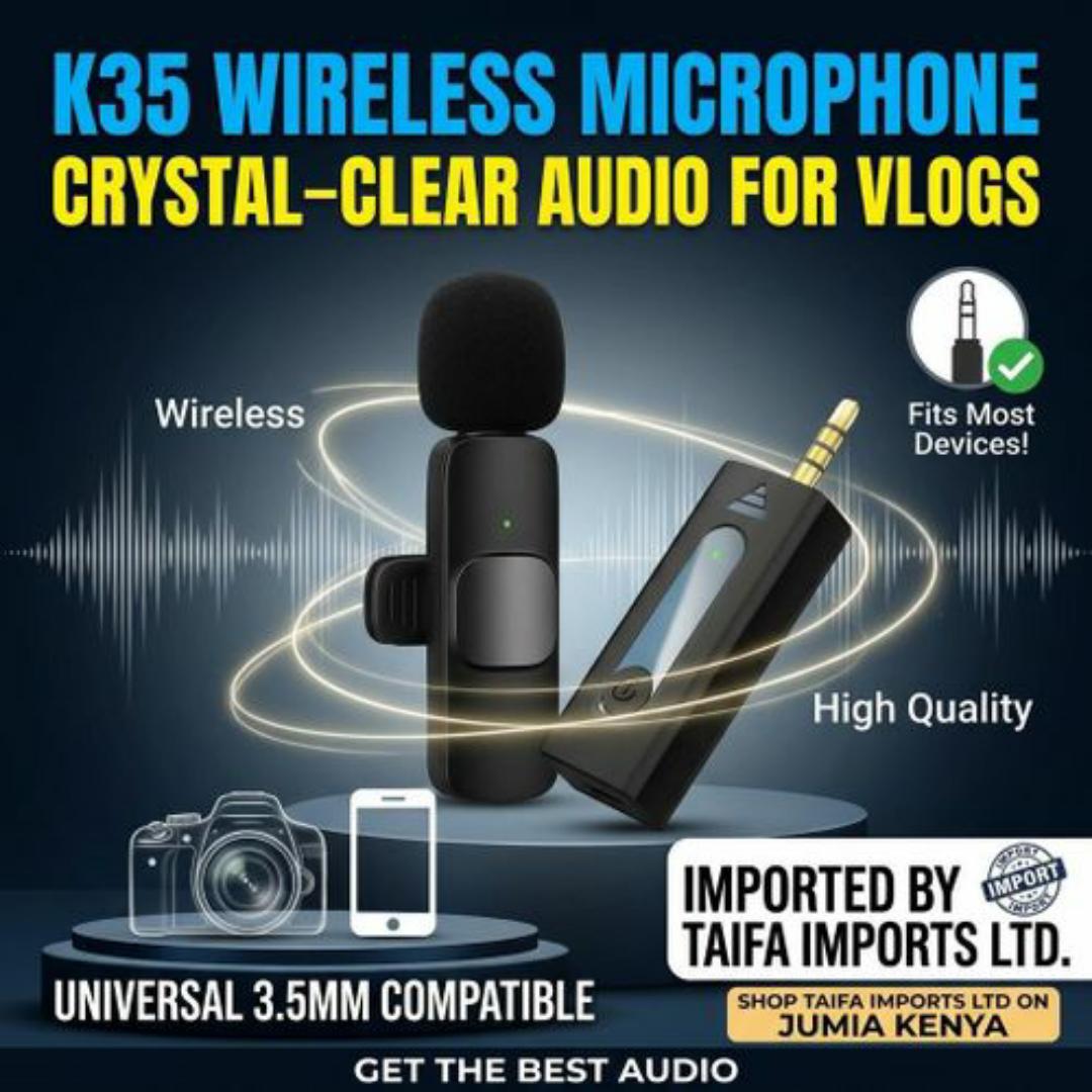 ✅ K35 Wireless Lavalier Microphone 3.5mm Jack – Plug & Play Clip-On Lapel Mic for Phone, Camera & Speakers