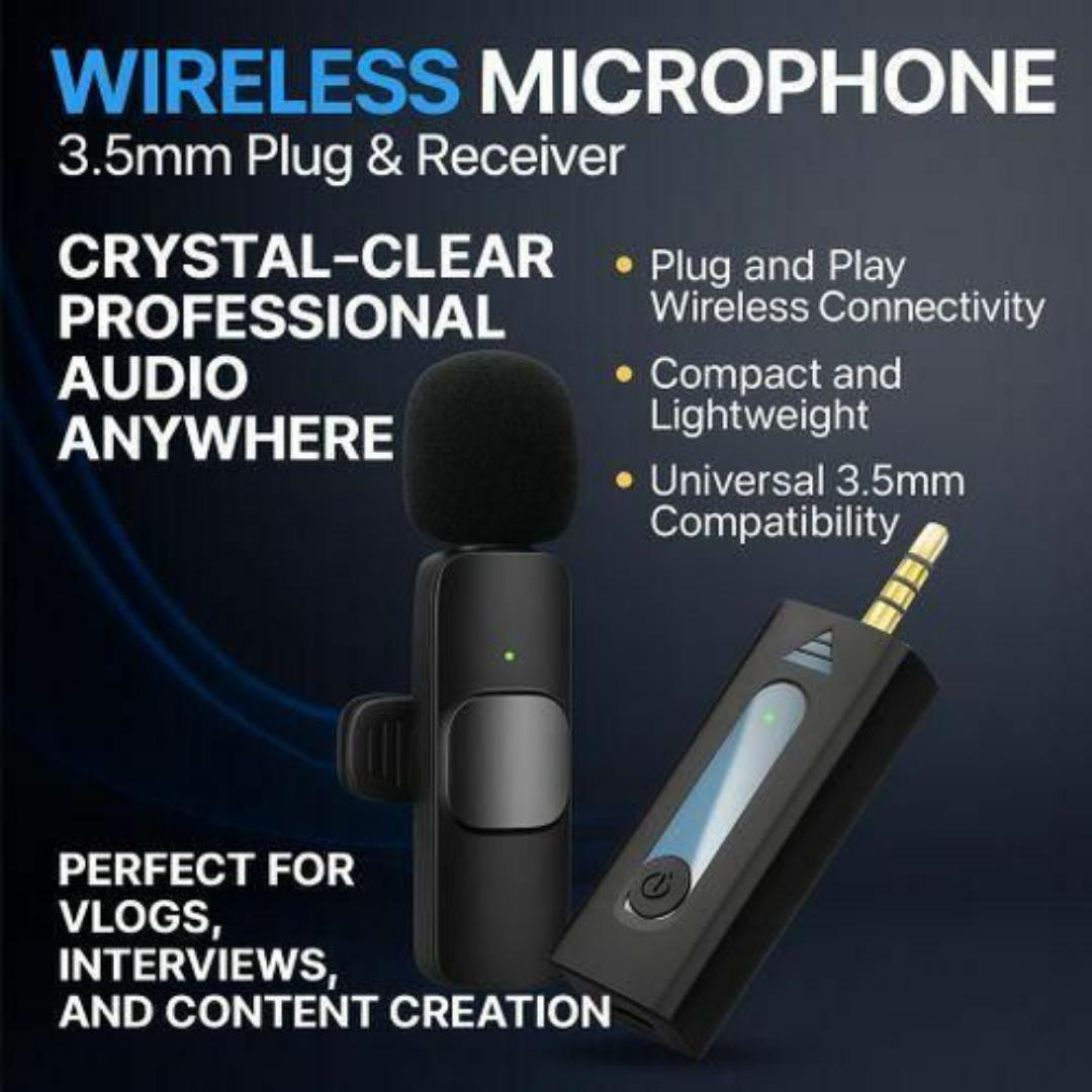 ✅ K35 Wireless Lavalier Microphone 3.5mm Jack – Plug & Play Clip-On Lapel Mic for Phone, Camera & Speakers