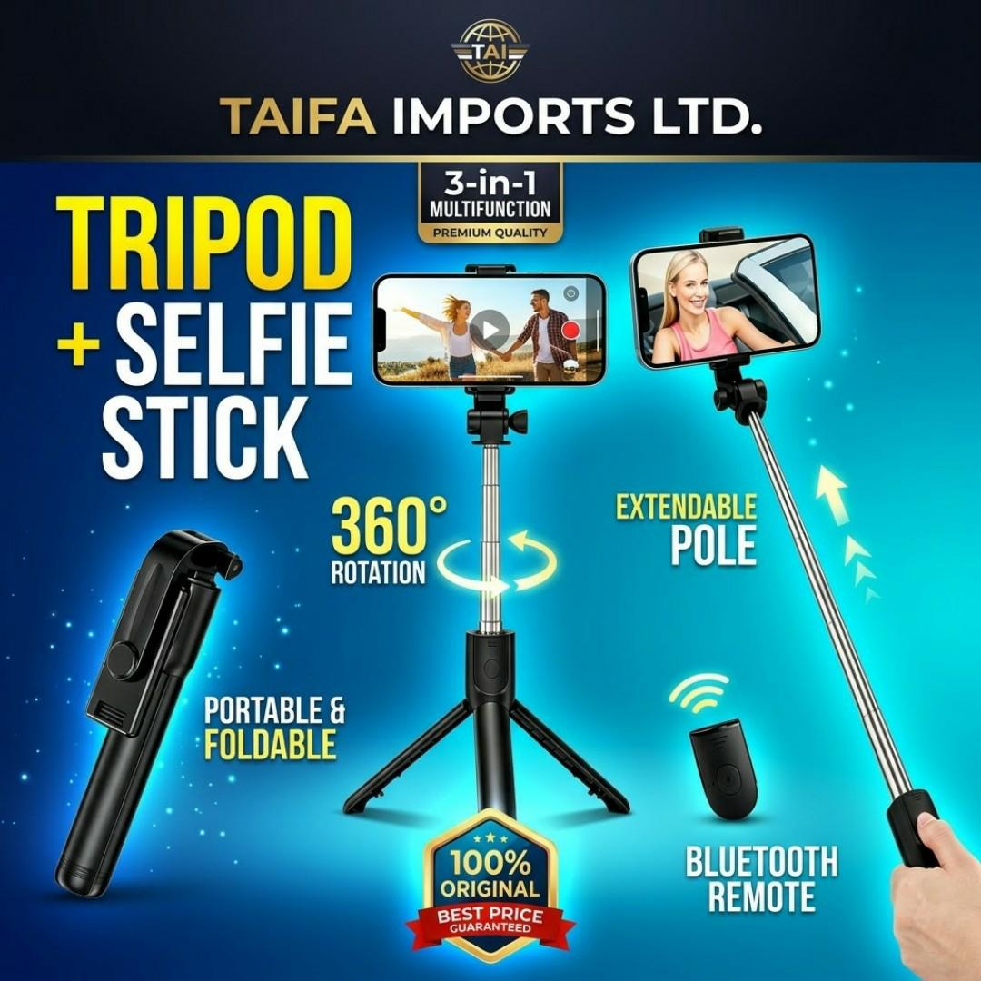 3-in-1 Wireless Bluetooth Selfie Stick Tripod - 360° Rotation Adjustable Phone Stand for YouTube, TikTok & Vlogging
