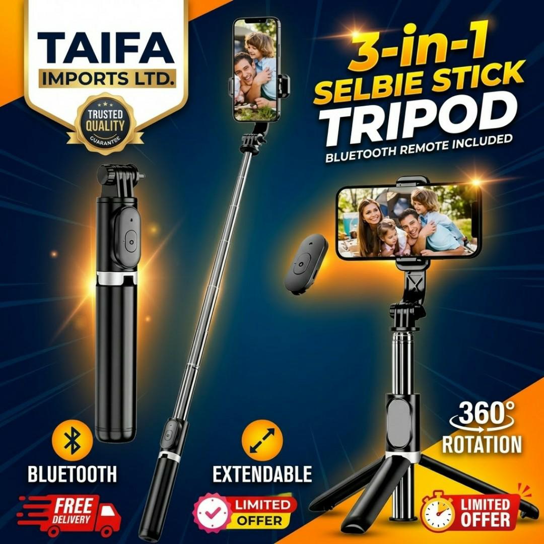 3-in-1 Wireless Bluetooth Selfie Stick Tripod - 360° Rotation Adjustable Phone Stand for YouTube, TikTok & Vlogging