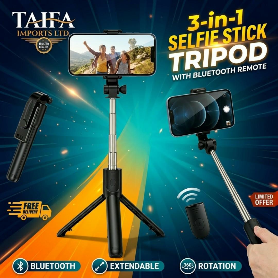 3-in-1 Wireless Bluetooth Selfie Stick Tripod - 360° Rotation Adjustable Phone Stand for YouTube, TikTok & Vlogging