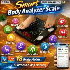 WEIGHING SCALE DIGITAL MACHINE INTELLIGENT BMI BODY FAT SCALE WITH BLUETOOTH APP (OKOK) - 18 Multi Metrics Smart Fitness Tracker 1 x BMI SMART scale with ABatt