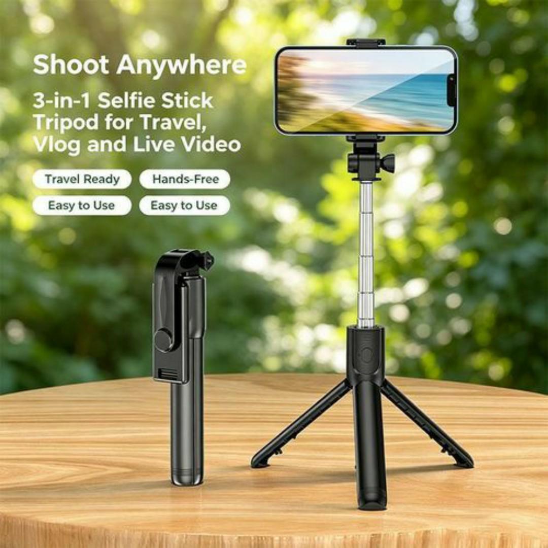 3-in-1 Wireless Bluetooth Selfie Stick Tripod - 360° Rotation Adjustable Phone Stand for YouTube, TikTok & Vlogging
