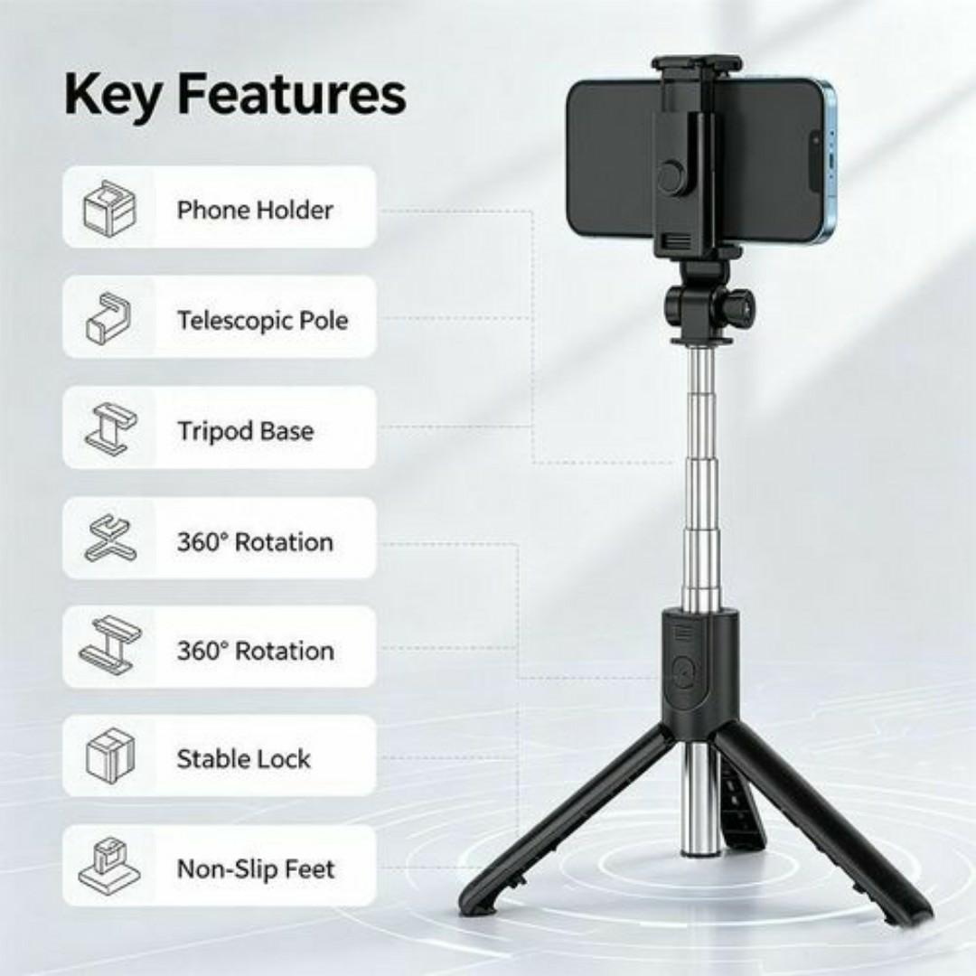 3-in-1 Wireless Bluetooth Selfie Stick Tripod - 360° Rotation Adjustable Phone Stand for YouTube, TikTok & Vlogging
