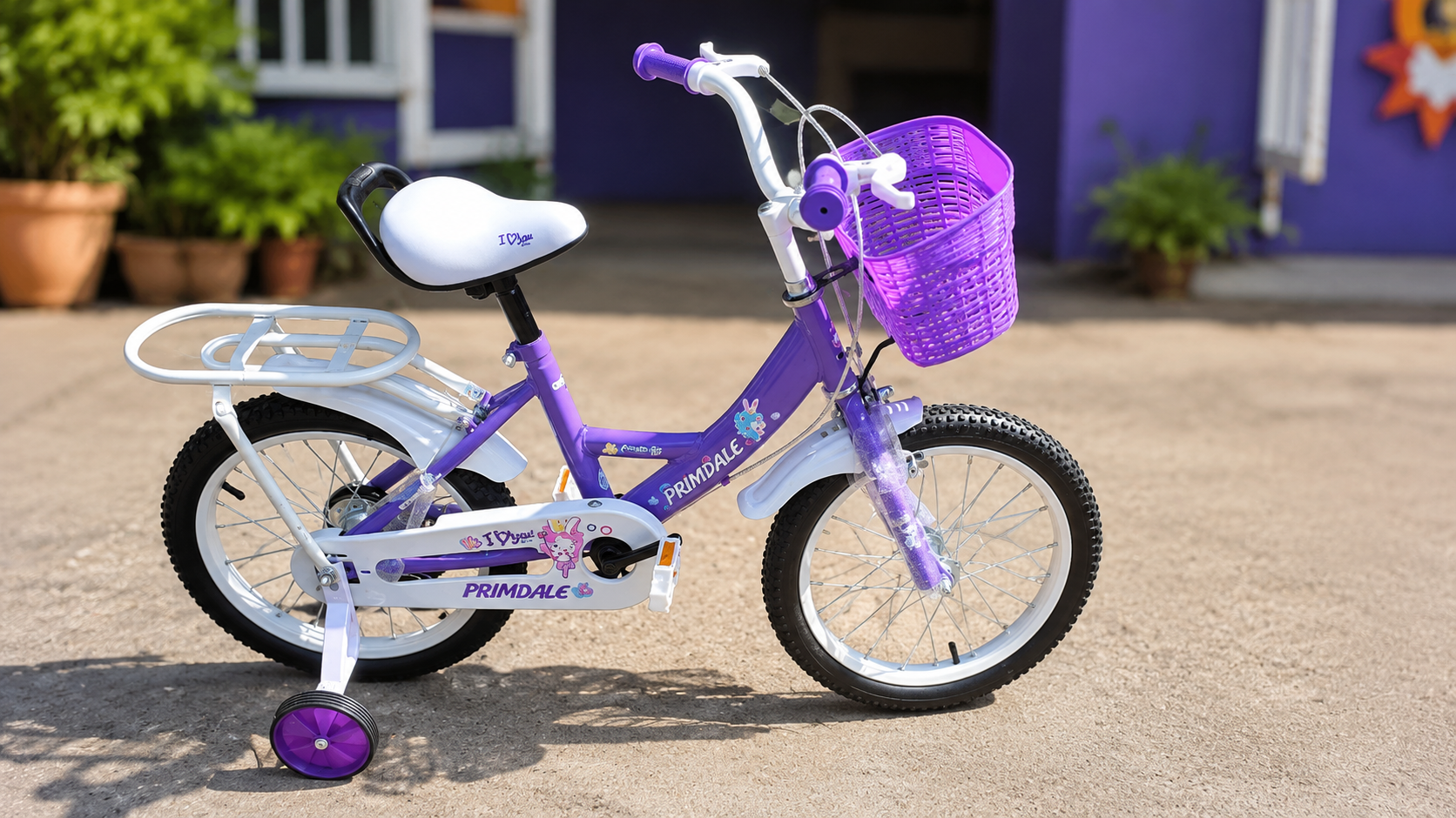 Kids Bicycle Size 16 Purple & White with Basket and Training Wheels – Strong, Stylish & Comfortable Children Bike